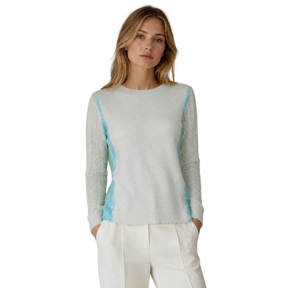 Lisa Todd Sweaters - Lisa Todd 100% Cashmere Sweater Blue Green Ombre Pointelle Crewneck Chic Size XS